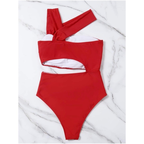 Red cut out high waist strappy monokini One Piece Swim - Picture 7 of 9